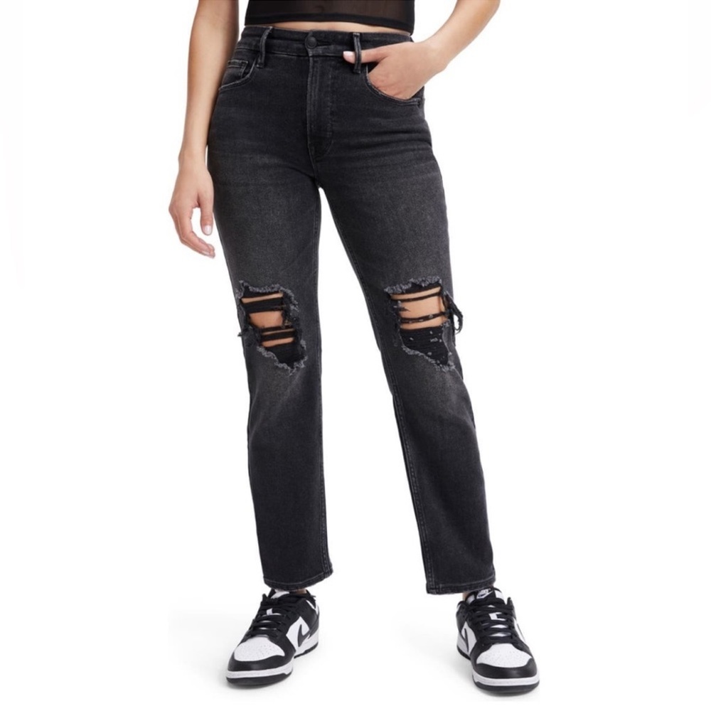 Good American good Ivón high waisted crop straight leg jeans in back